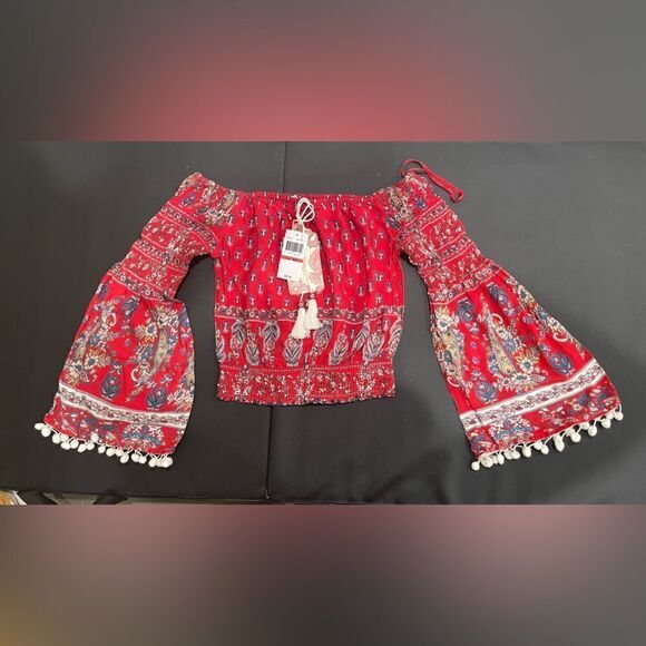 Band of Gypsies Smocked Bell Sleeve Crop Top - Picture 1 of 17